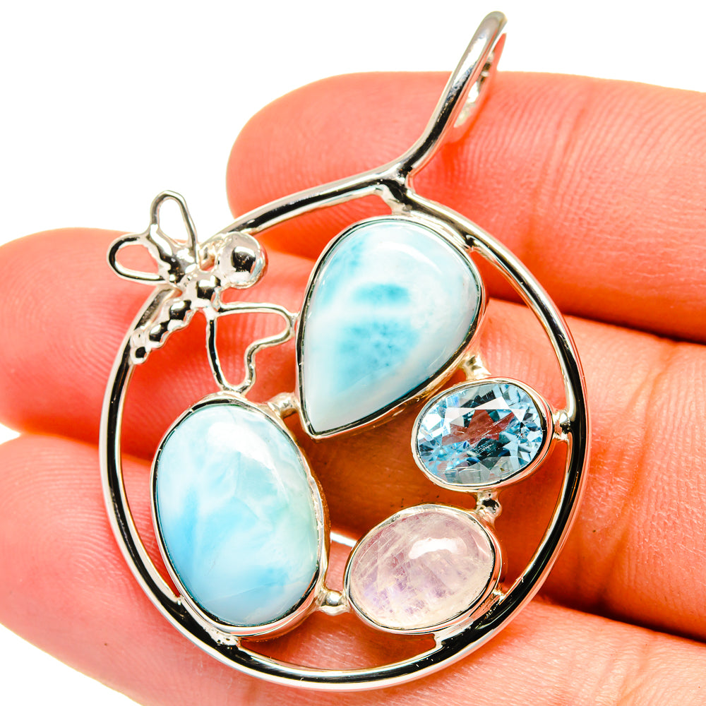 Larimar, Rainbow Moonstone, Blue Topaz Pendants handcrafted by Ana Silver Co - PD15357