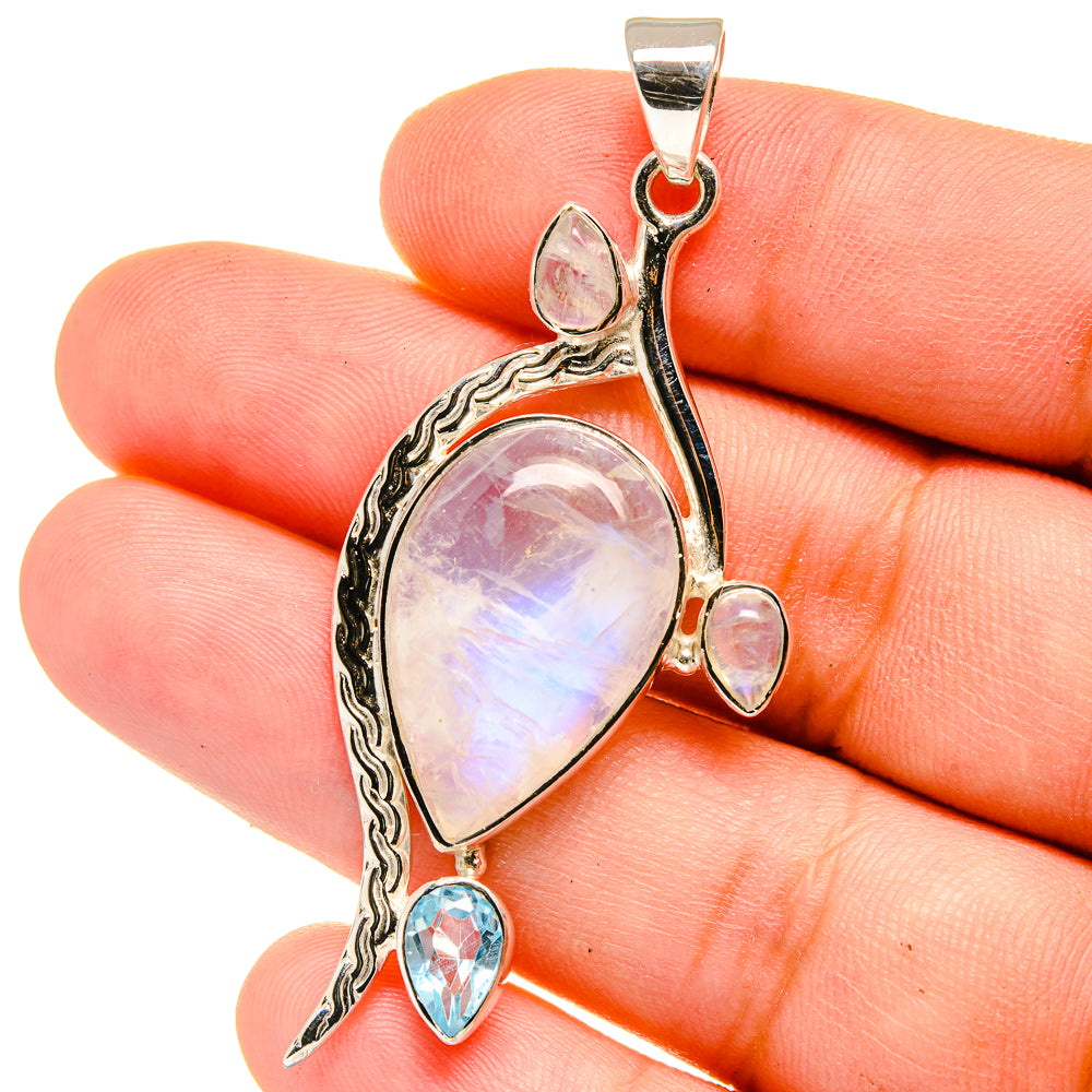 Rainbow Moonstone, Blue Topaz Pendants handcrafted by Ana Silver Co - PD15371