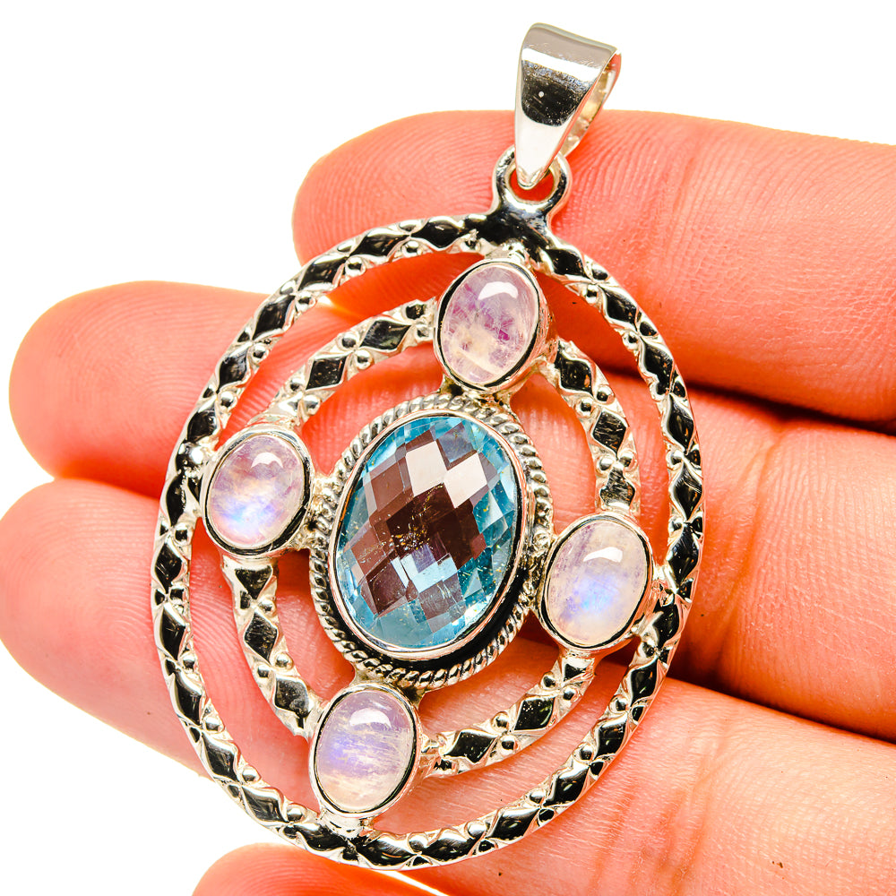 Blue Topaz, Rainbow Moonstone Pendants handcrafted by Ana Silver Co - PD15378