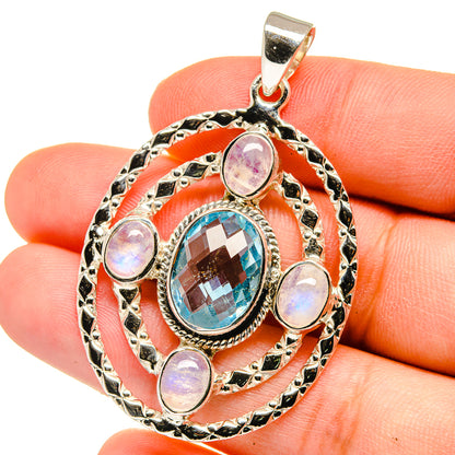 Blue Topaz, Rainbow Moonstone Pendants handcrafted by Ana Silver Co - PD15378