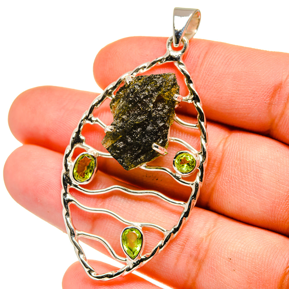 Czech Moldavite, Peridot Pendants handcrafted by Ana Silver Co - PD15387