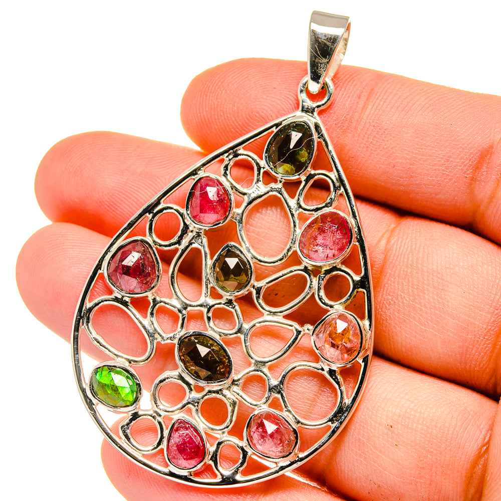 Pink Tourmaline, Green Tourmaline Pendants handcrafted by Ana Silver Co - PD15391