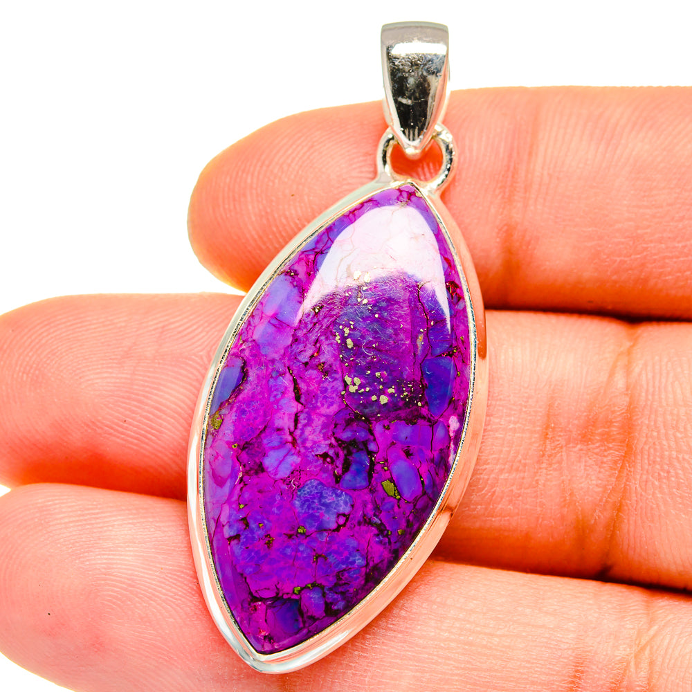 Purple teardrop turquoise composite pendant with sterling silver bezel