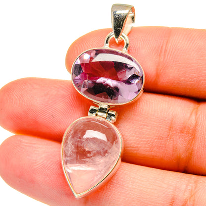 Faceted oval amethyst and pear rose quartz pendant with gold-tone bezel and bail