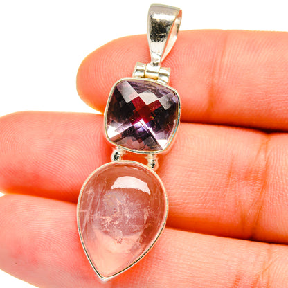 Sterling silver pendant with purple amethyst teardrop and pink rose quartz teardrop