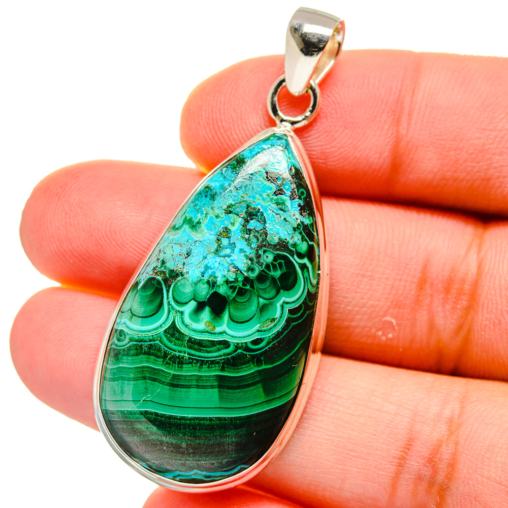 Malachite In Chrysocolla Pendants handcrafted by Ana Silver Co - PD15536