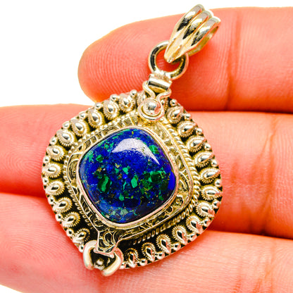 925 sterling silver teardrop pendant with oval blue azurite-style stone and ornate bezel