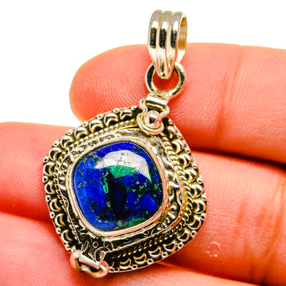 Oval azurite poison pendant in 925 sterling silver with ornate bezel and blue stone