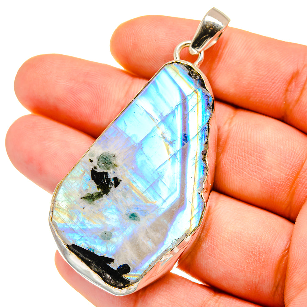 Rough rainbow moonstone teardrop pendant, 925 sterling silver top bail detail