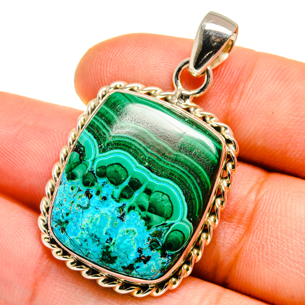 Malachite In Chrysocolla Pendants handcrafted by Ana Silver Co - PD15669