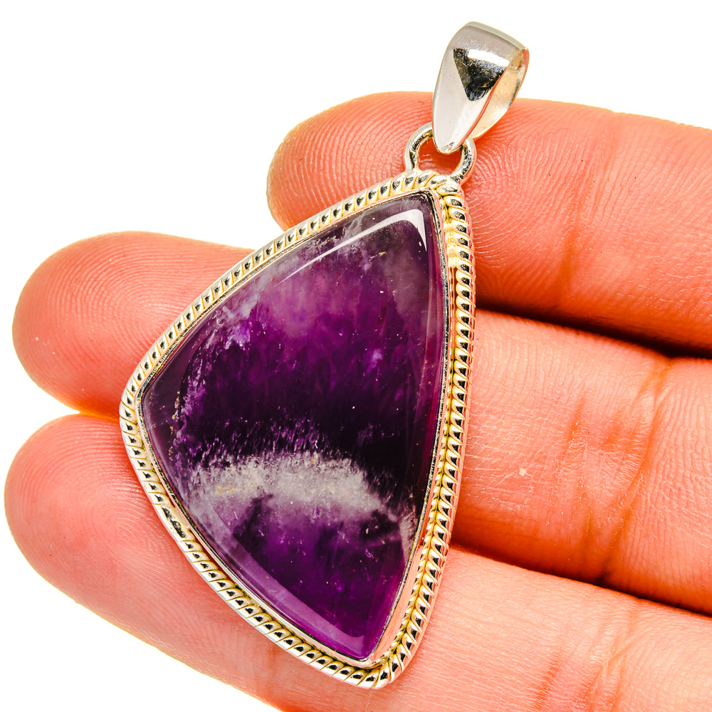 Amethyst gemstone pendant with sterling silver ornate frame, teardrop shape