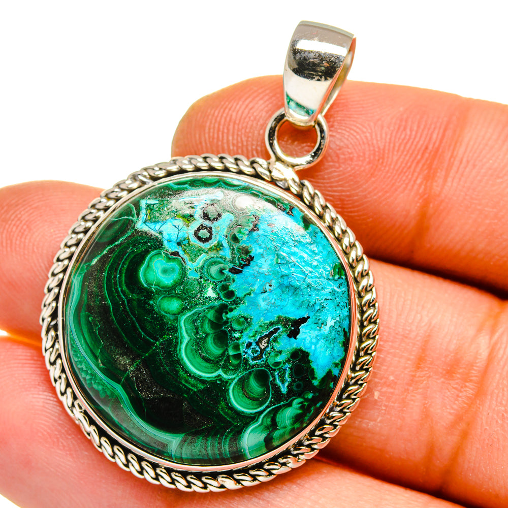 Malachite In Chrysocolla Pendants handcrafted by Ana Silver Co - PD15909