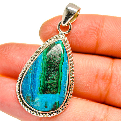 Close-up teardrop pendant bail and blue-green stone with textured rope frame, 925 silver