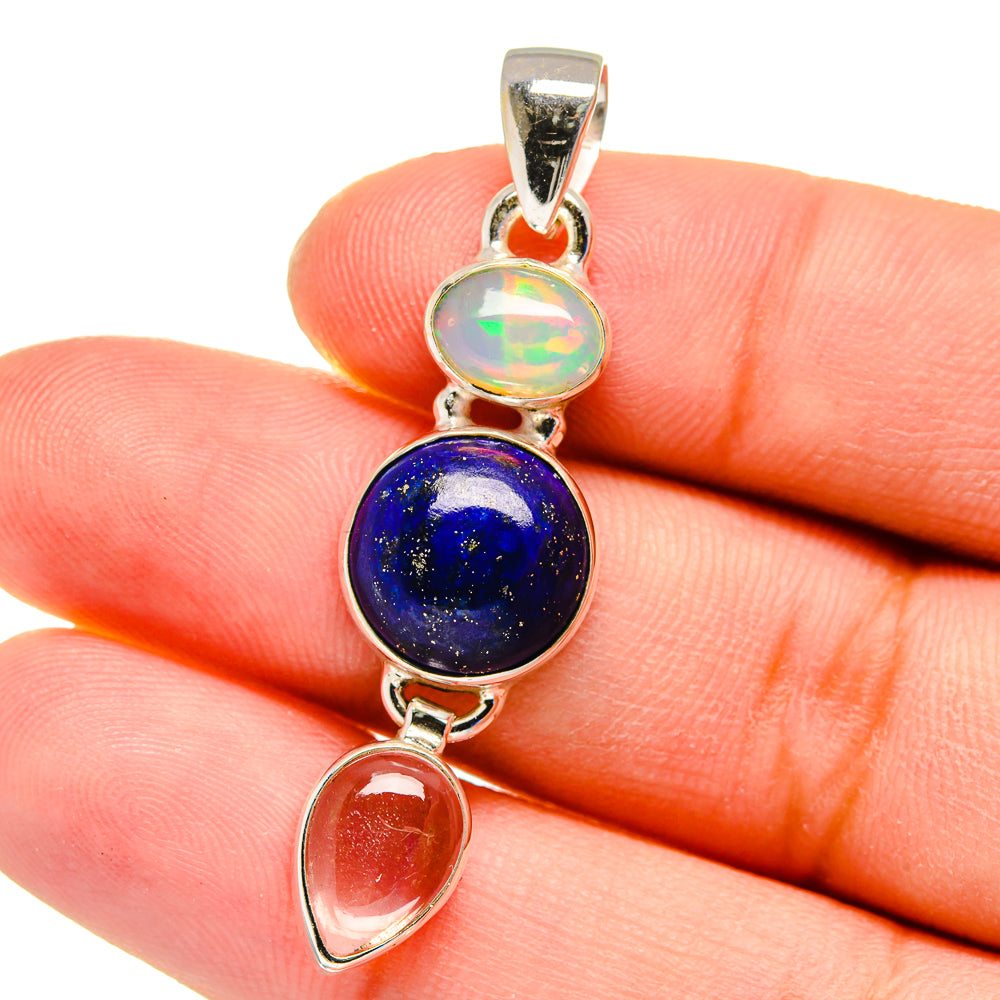 925 sterling silver pendant with opal, lapis lazuli, and pink stone drops