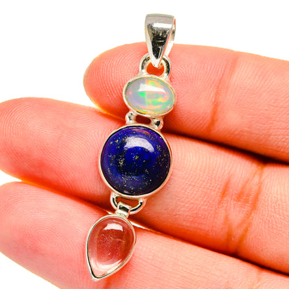 925 sterling silver pendant with opal, lapis lazuli, and pink stone drops