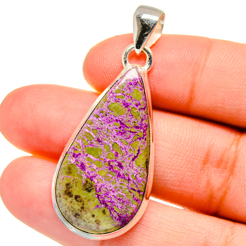 Stichtite pendant in purple teardrop stone with 925 sterling silver bail
