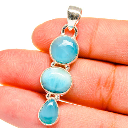 Larimar pendant in 925 sterling silver with round blue and teardrop stones