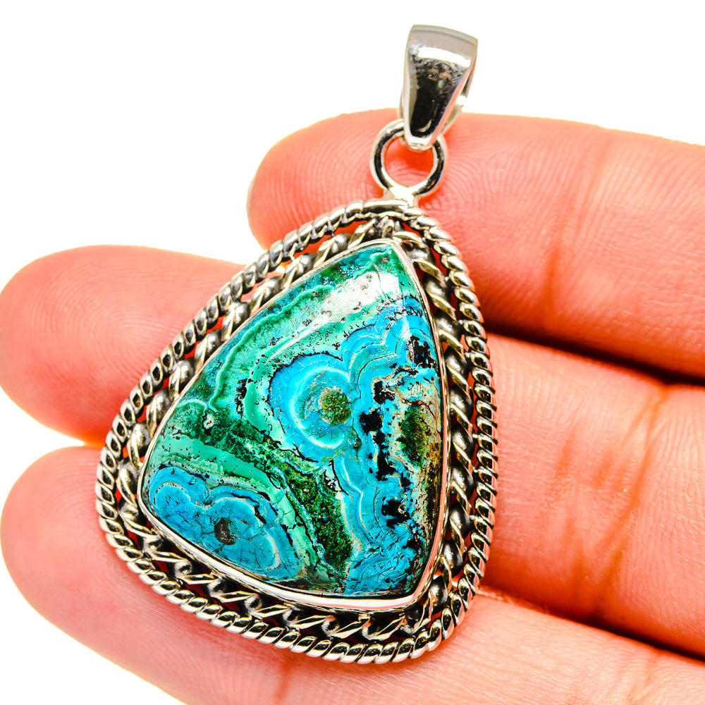 925 sterling silver chrysocolla pendant with green-blue teardrop cabochon and bail loop