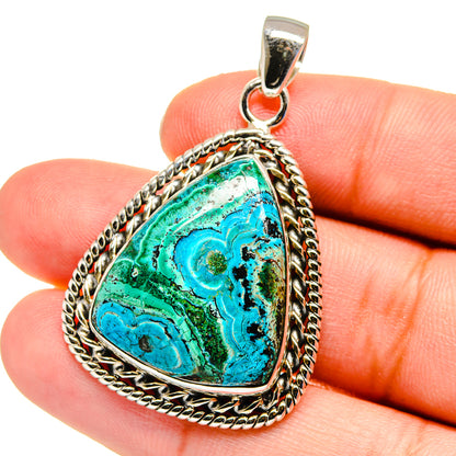 925 sterling silver chrysocolla pendant with green-blue teardrop cabochon and bail loop