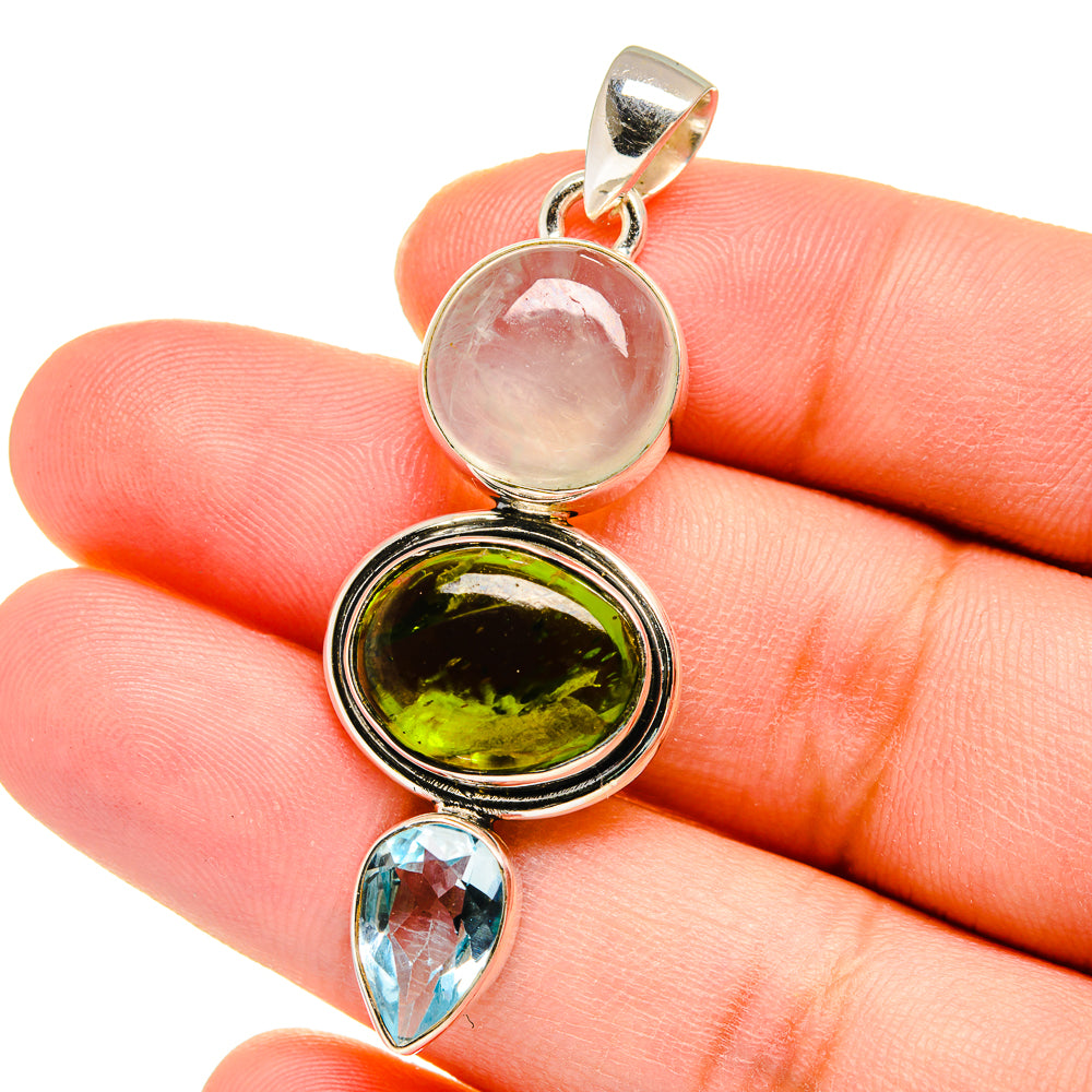 Peridot, Aqua Chalcedony, Blue Topaz Pendants handcrafted by Ana Silver Co - PD16403