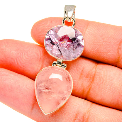 Rose Quartz, Kunzite Pendants handcrafted by Ana Silver Co - PD16407