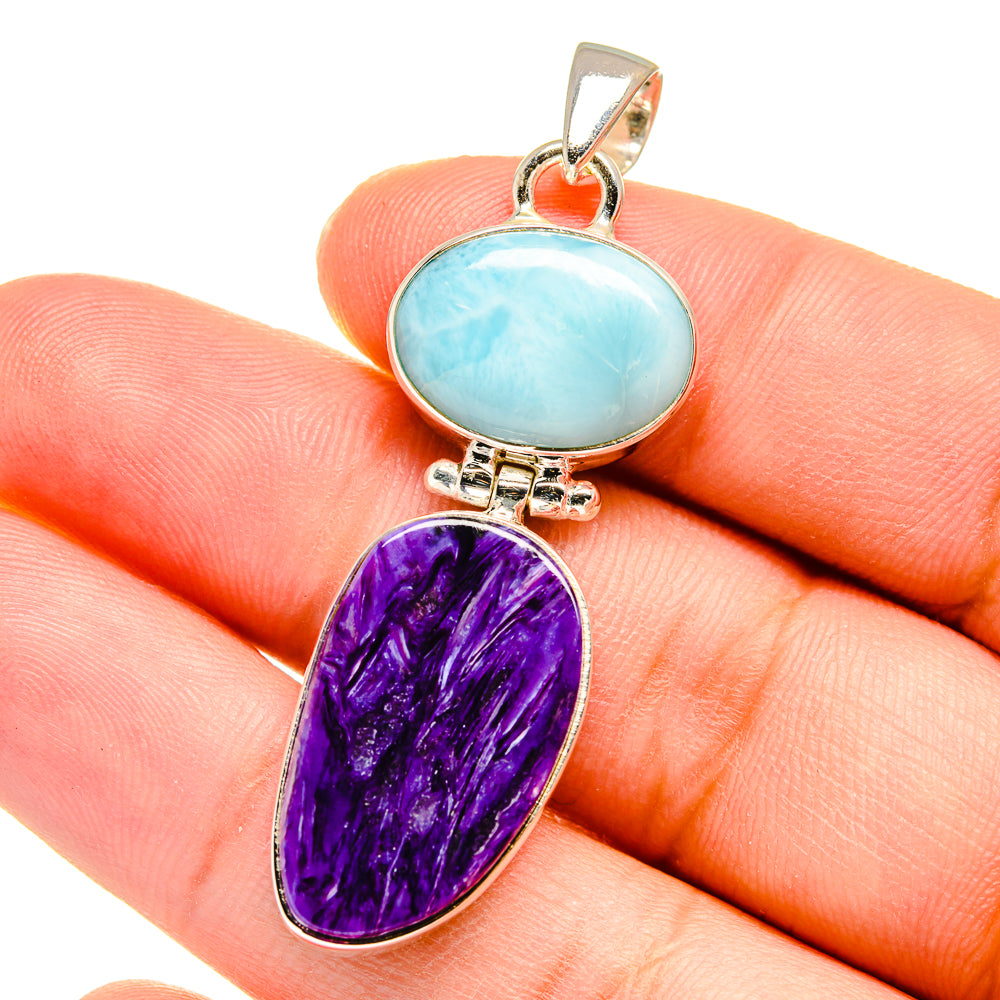 Charoite, Larimar Pendants handcrafted by Ana Silver Co - PD16409