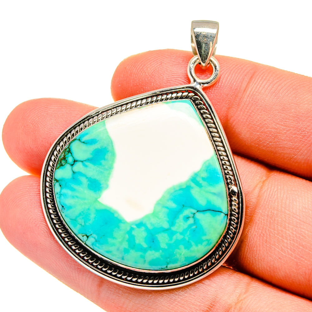 Sterling silver teardrop howlite pendant, blue-green cabochon stone