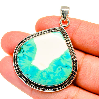 Sterling silver teardrop howlite pendant, blue-green cabochon stone