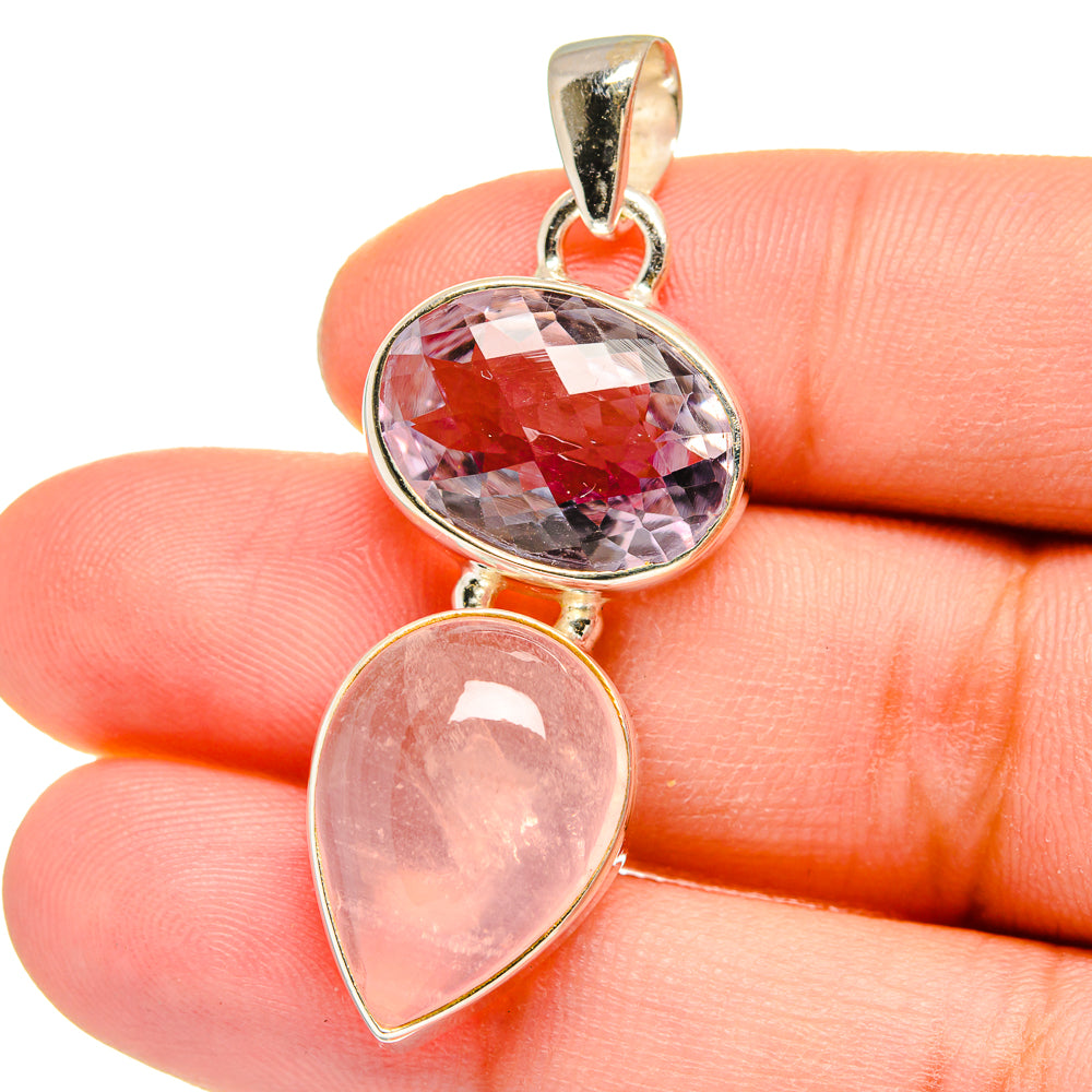 Rose Quartz, Kunzite Pendants handcrafted by Ana Silver Co - PD16440
