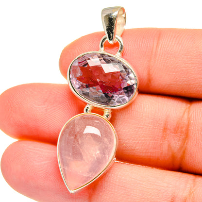 Rose Quartz, Kunzite Pendants handcrafted by Ana Silver Co - PD16440