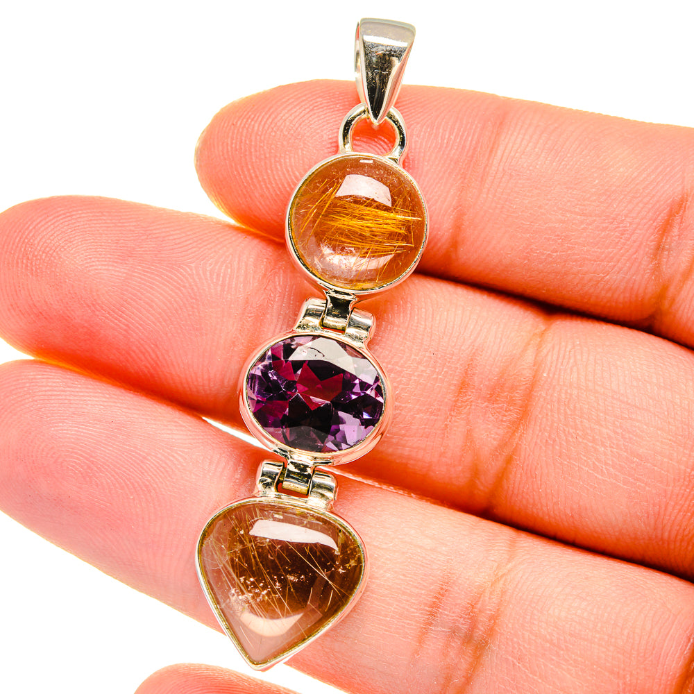 Rutilated Quartz, Amethyst Pendants handcrafted by Ana Silver Co - PD16441