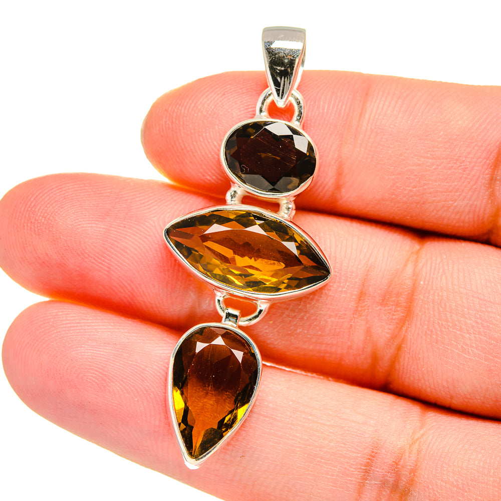 Mandarin Citrine, Smoky Quartz Pendants handcrafted by Ana Silver Co - PD16442