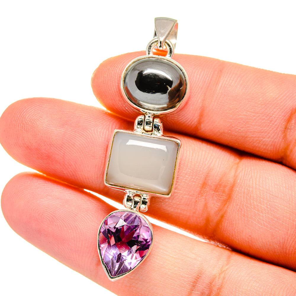Moonstone, Hematite, Amethyst Pendants handcrafted by Ana Silver Co - PD16444