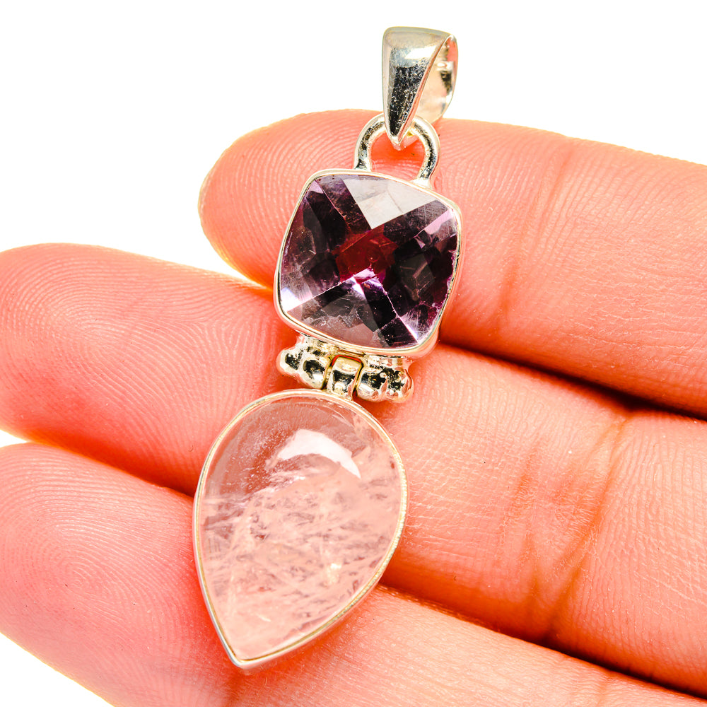Rose Quartz, Amethyst Pendants handcrafted by Ana Silver Co - PD16448
