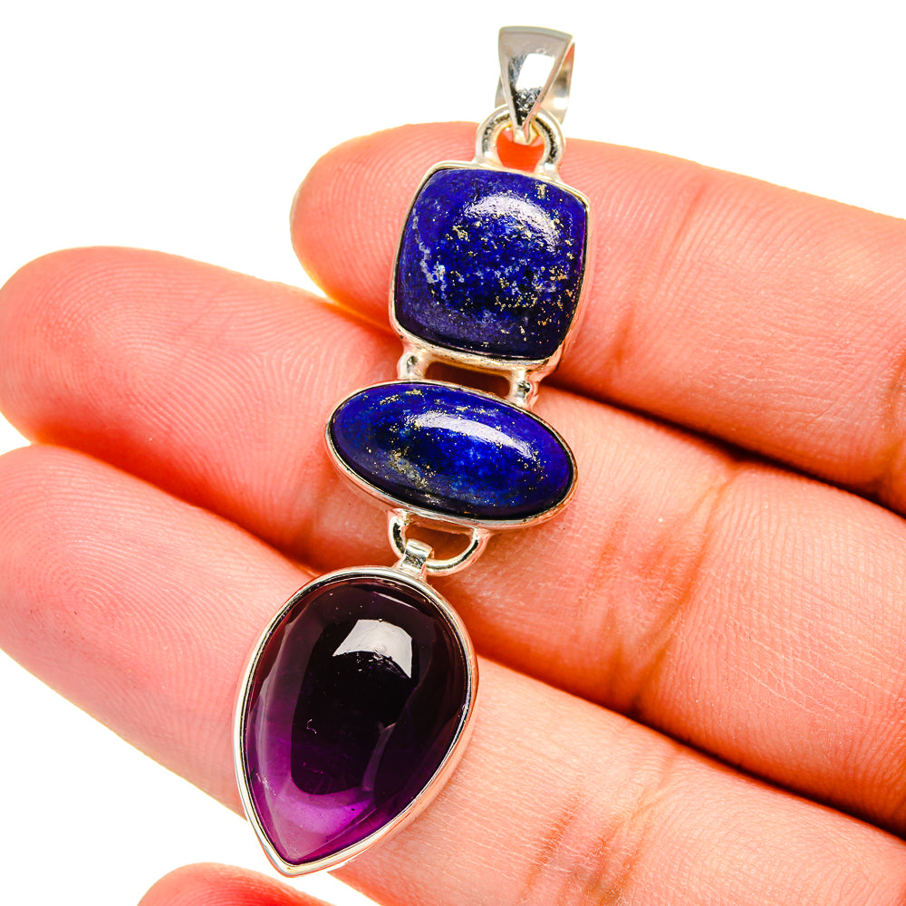 Amethyst, Lapis Lazuli Pendants handcrafted by Ana Silver Co - PD16449