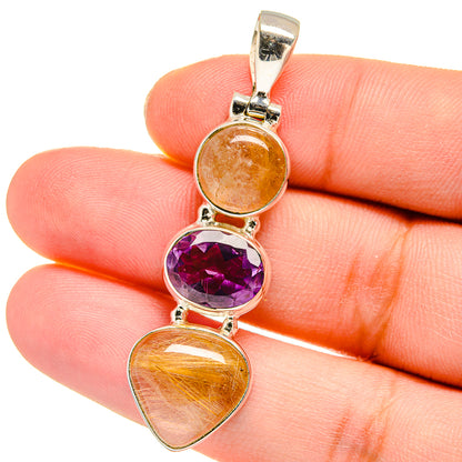 Rutilated Quartz, Amethyst Pendants handcrafted by Ana Silver Co - PD16450