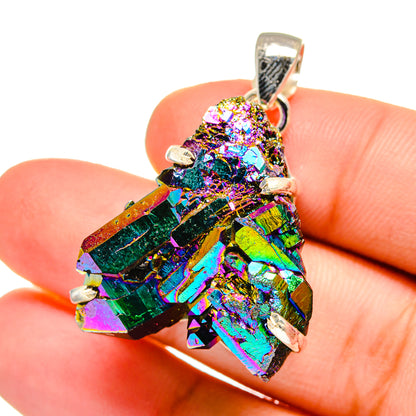 Rainbow iridescent druzy pendant with sterling silver bail and prong-set cluster