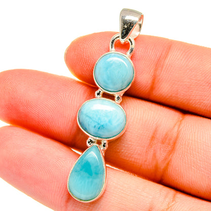 Sterling silver Larimar pendant with three blue oval cabochons and top bail loop