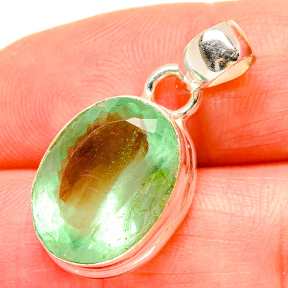 Green fluorite oval pendant in polished 925 sterling silver bezel and bail