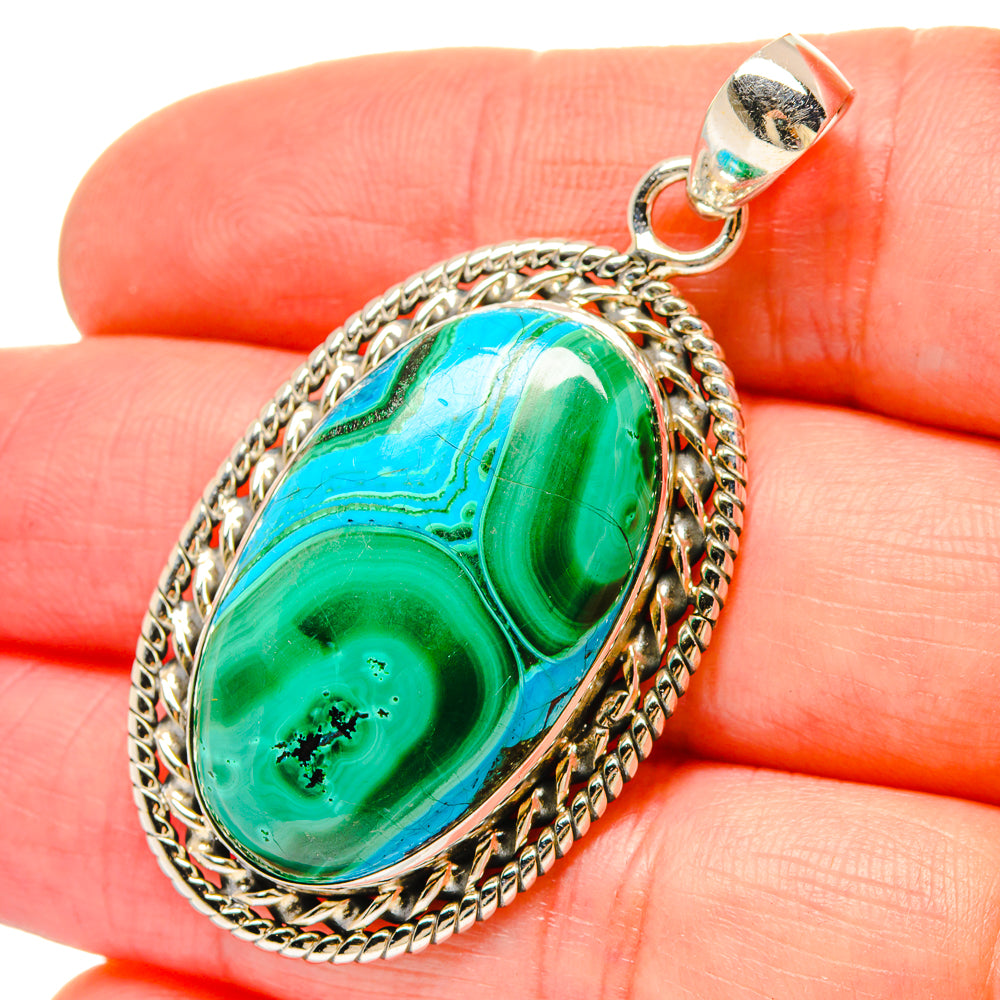 Malachite In Chrysocolla Pendants handcrafted by Ana Silver Co - PD16825