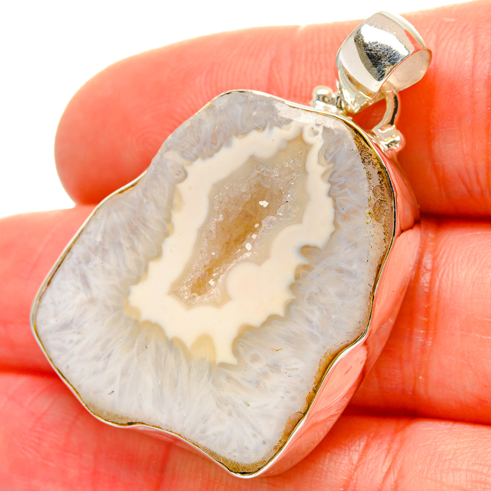 White Geode Slice Pendants handcrafted by Ana Silver Co - PD16883