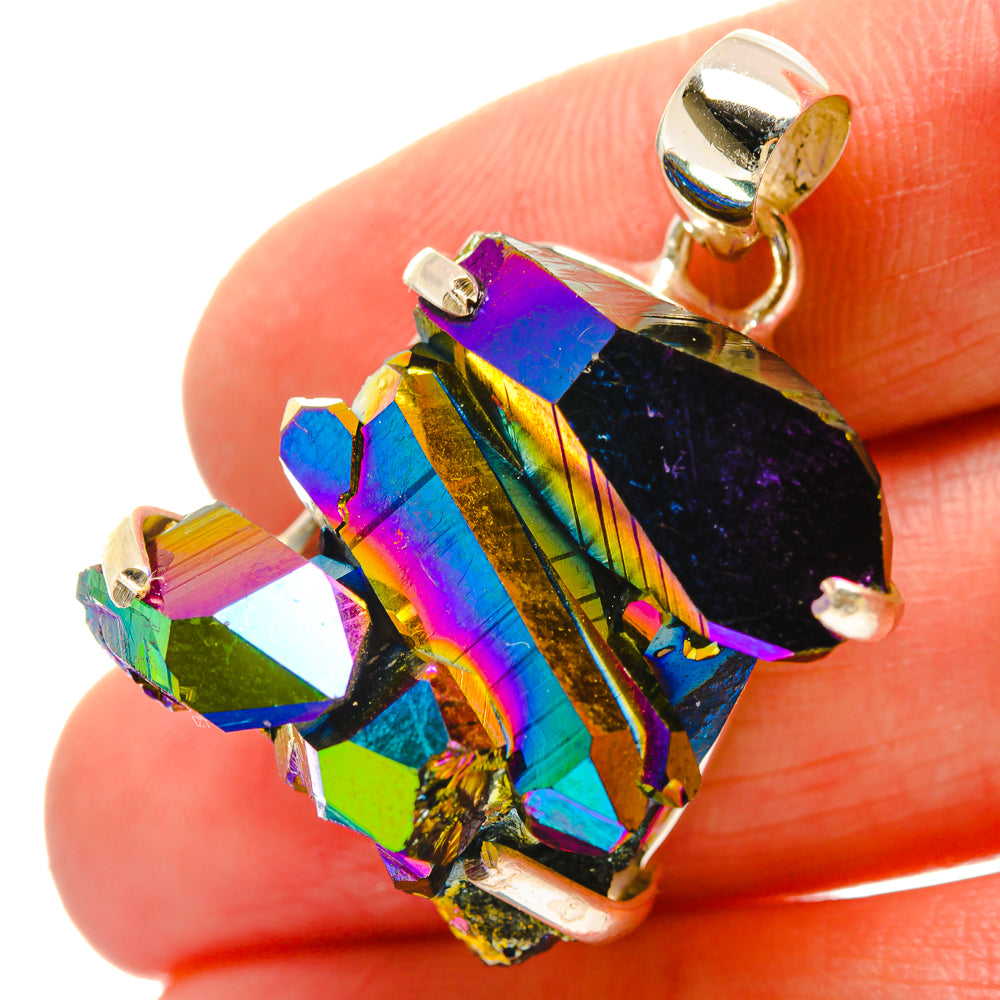 925 sterling silver pendant with iridescent druzy crystal cluster, rainbow facets