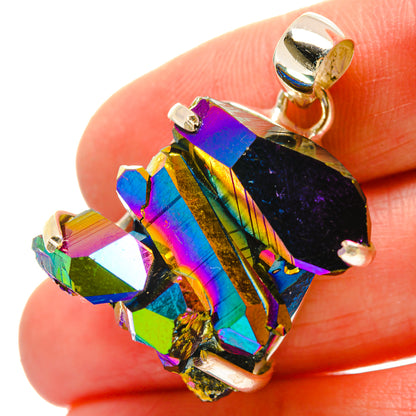 925 sterling silver pendant with iridescent druzy crystal cluster, rainbow facets