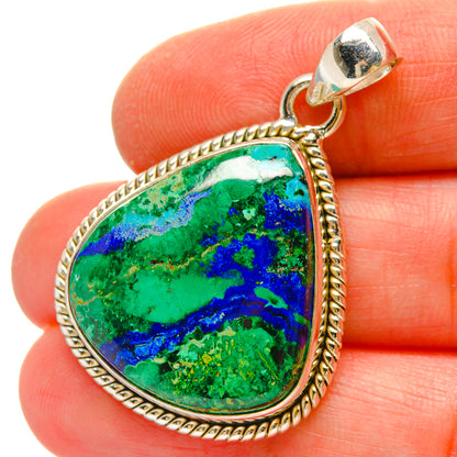 Sterling silver azurite-malachite teardrop pendant with rope bezel and bail loop