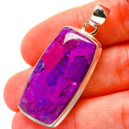 Purple rectangular gemstone pendant in sterling silver bezel with side bail