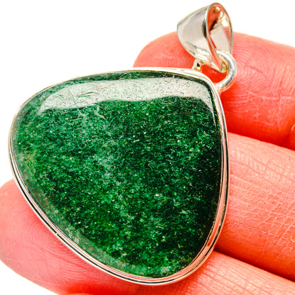 Green aventurine teardrop pendant with 925 sterling silver bezel and loop bail