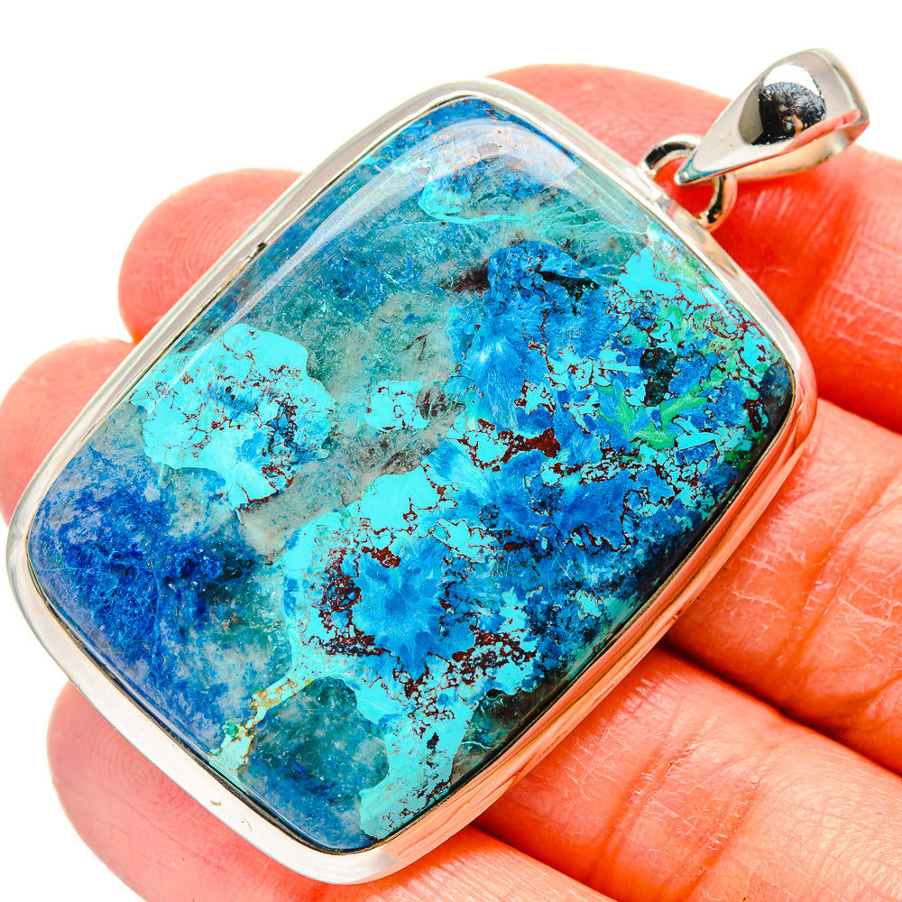 925 sterling silver shattuckite pendant with blue-green square gemstone and bail