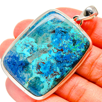 925 sterling silver shattuckite pendant with blue-green square gemstone and bail