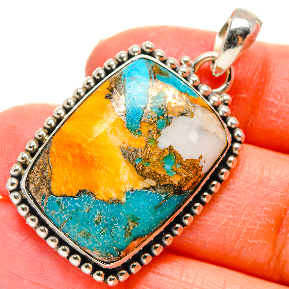 Blue Orange Copper Composite Turquoise Pendants handcrafted by Ana Silver Co - PD17221