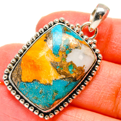 Blue Orange Copper Composite Turquoise Pendants handcrafted by Ana Silver Co - PD17221